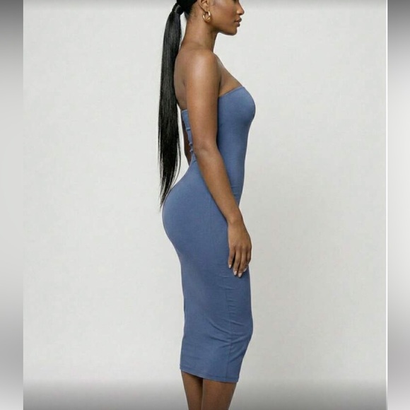 Strapless Bodycon Midi Dress in Mustard - Picture 11 of 15